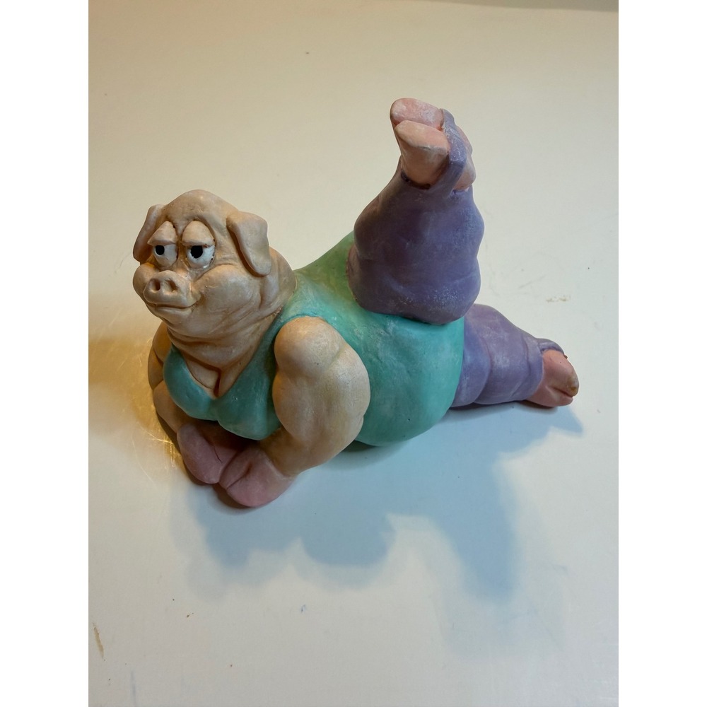 Vintage Pig Figurine Yoga Pose Whimsical Sculpture